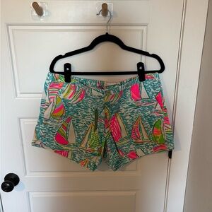 Lilly Pulitzer Pink and Green Sailboat Women's Shorts